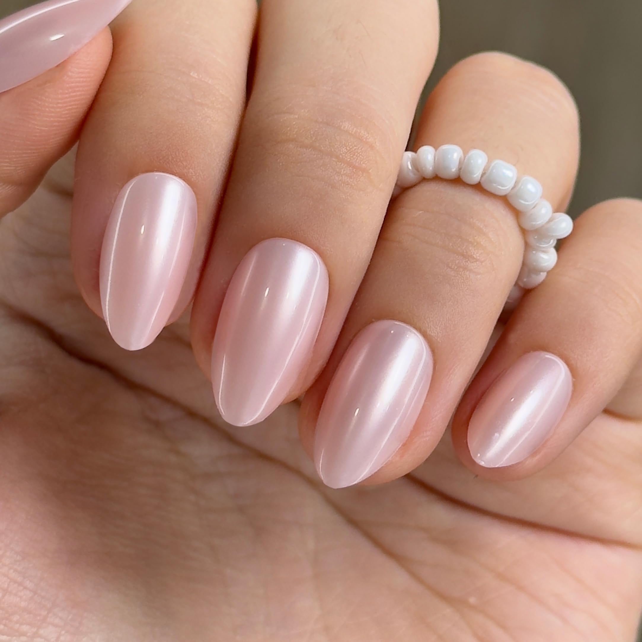 Curvlife Aurora Jelly Press On Nails – Medium Almond Pink, Glue Included, Salon-Quality Shine