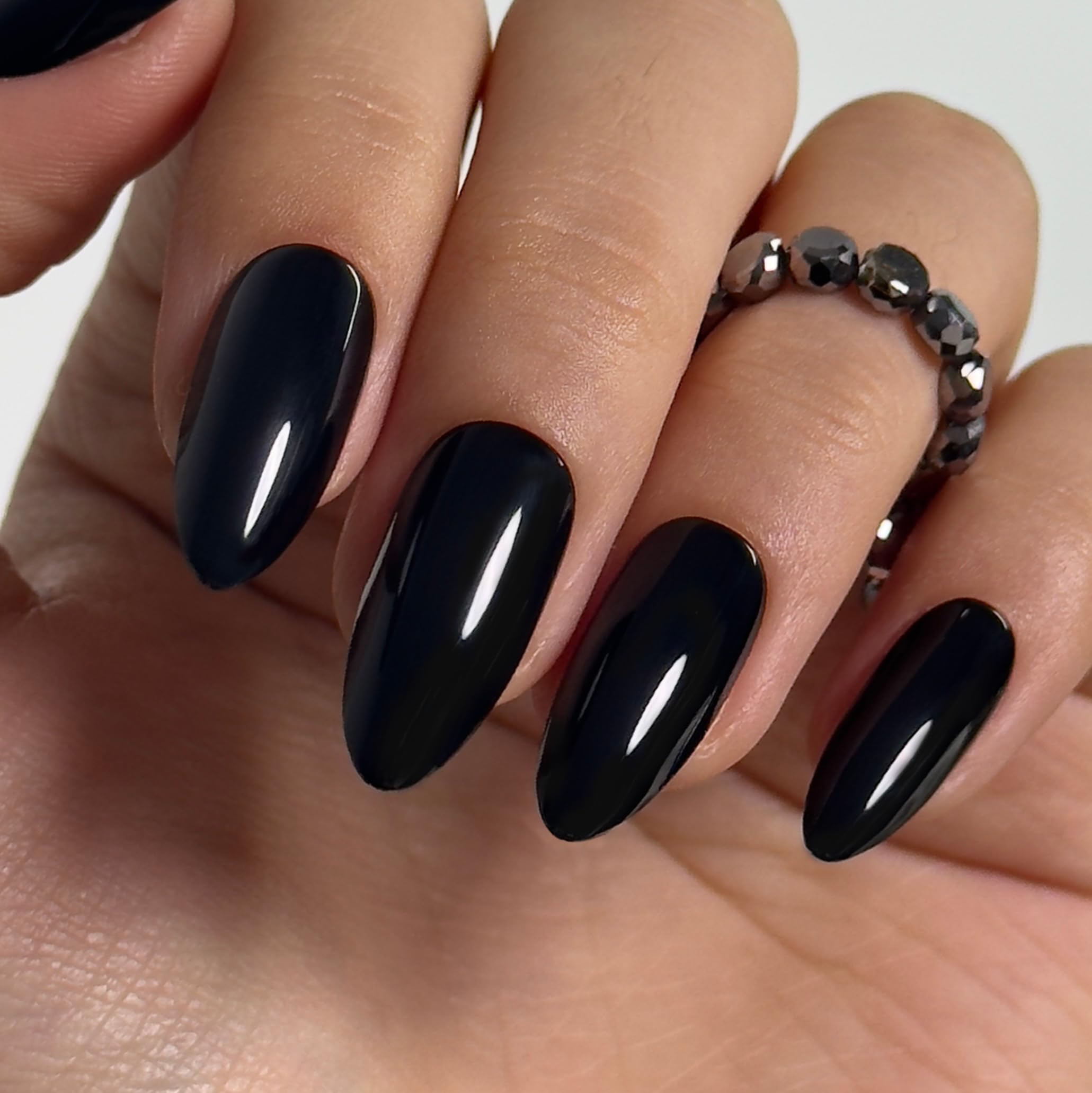 CurvLife Black Press On Nails Long Almond | Soft Gel, Salon-Quality False Nails