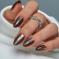 CurvLife Press On Nails Medium Almond – Bronze MoCa Cat Eye Gel Nails with Adhesive Tabs