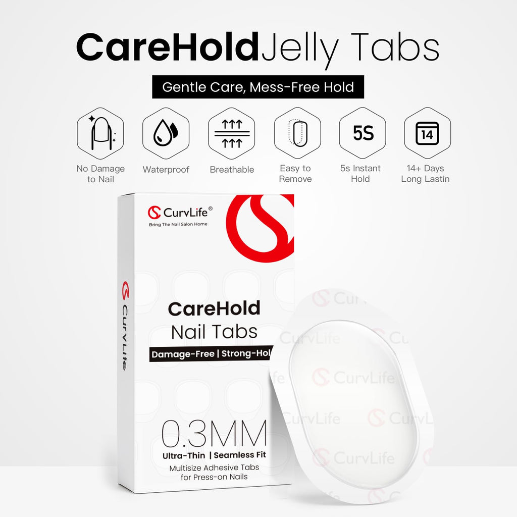 Curvlife CareHold Nail Adhesive Tabs – 0.3mm Ultra Thin, 20 Sheets, 12 Sizes, Waterproof & Gentle Removal