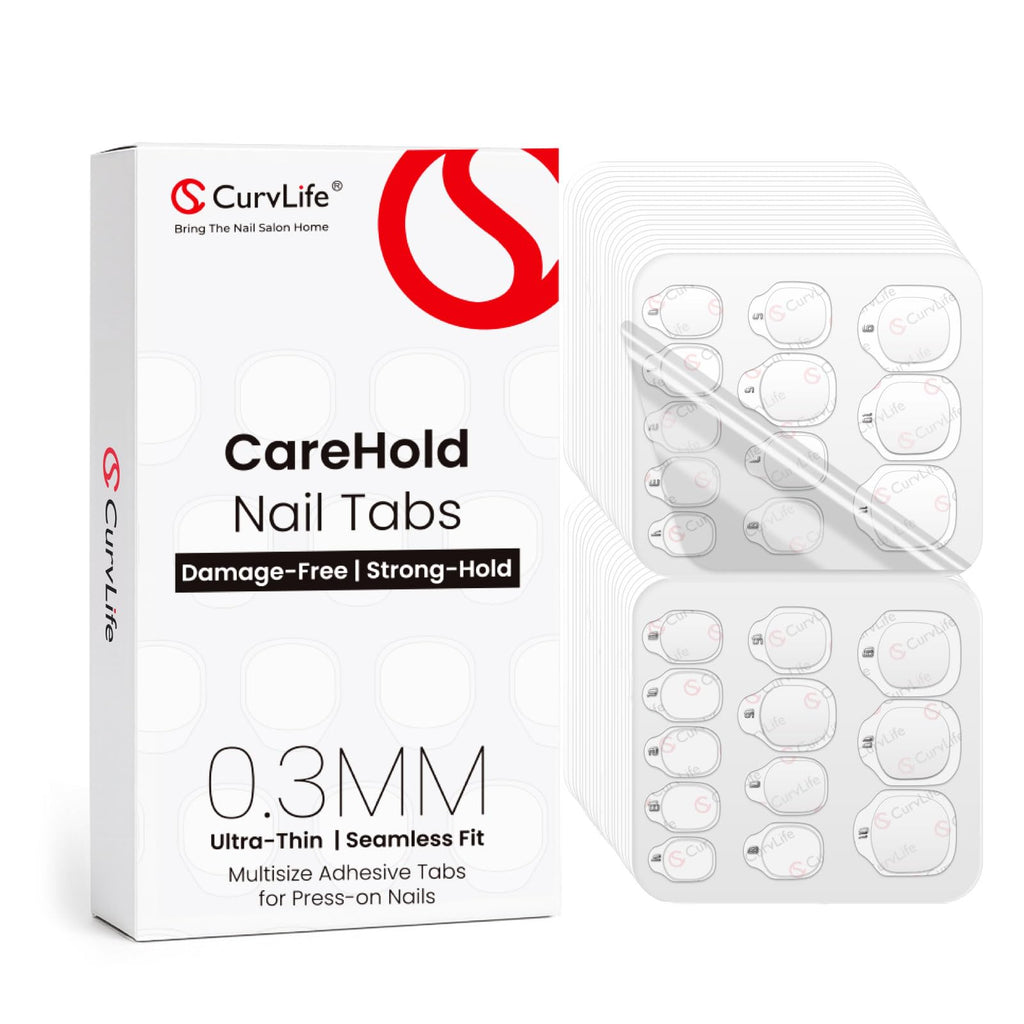 Curvlife CareHold Nail Adhesive Tabs – 0.3mm Ultra Thin, 20 Sheets, 12 Sizes, Waterproof & Gentle Removal