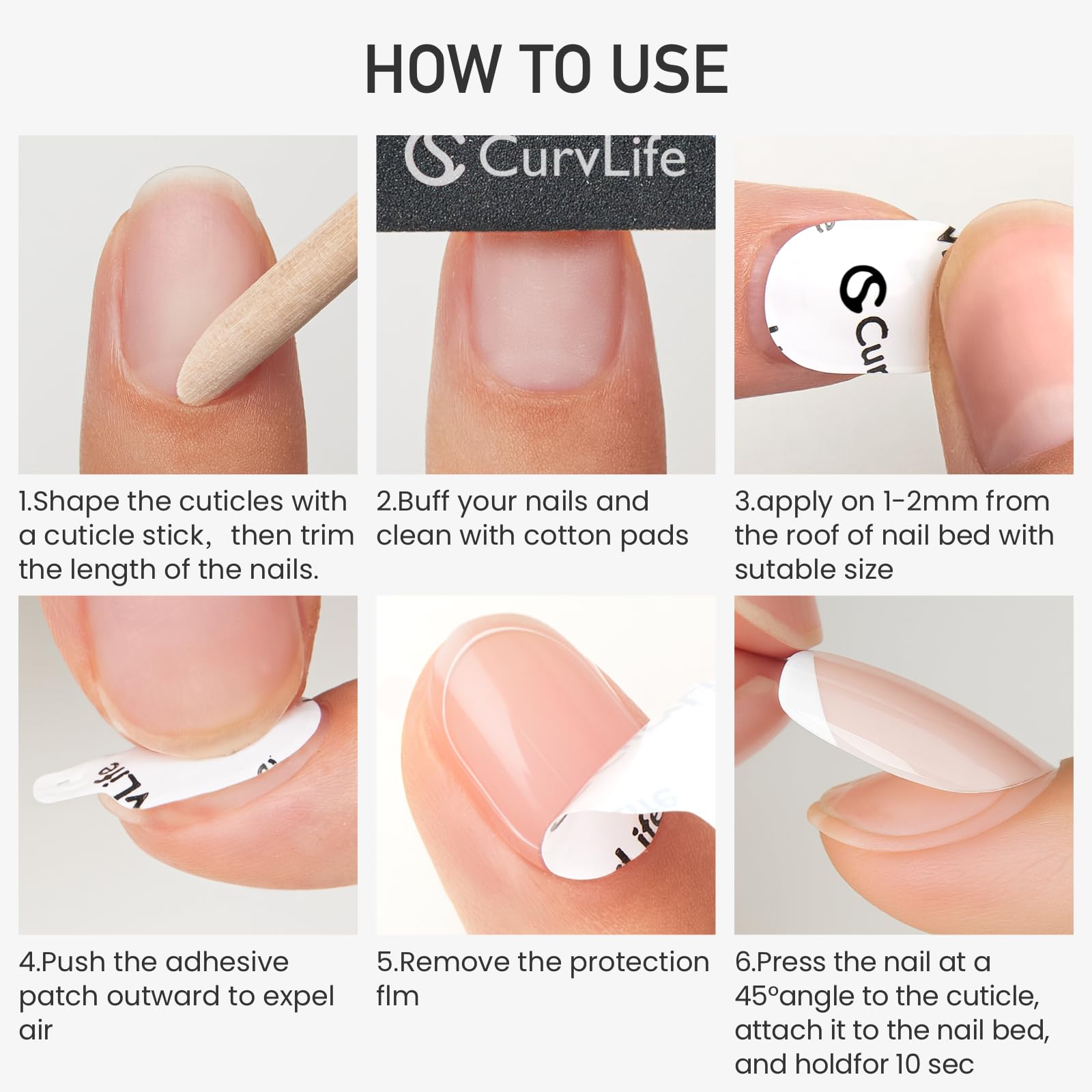 CurvLife CareHold Pro Nail Adhesive Tabs – Extra Wide 0.3mm Ultra Thin, 10 Sheets, 15 Sizes, Clear