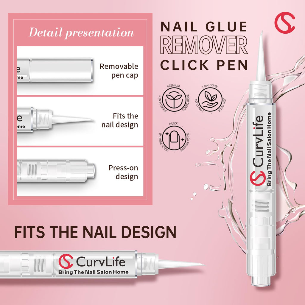 CurvLife 3-in-1 Nail Glue Remover Pen – Acetone-Free, 2x5ml