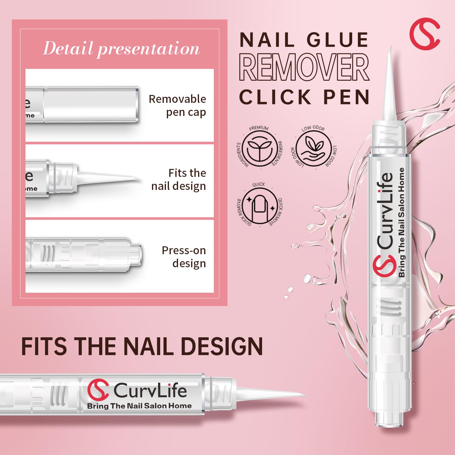 CurvLife 3-in-1 Nail Glue Remover Pen – Acetone-Free, 2x5ml