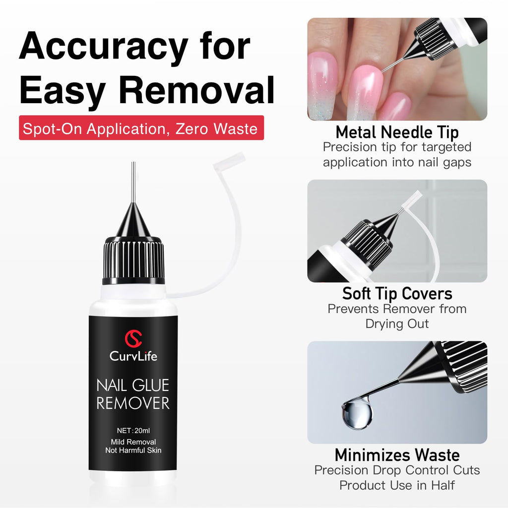 Curvlife 15g Semi-Solid Glue Gel + 20ml Pinpoint Remover Kit – Press-On Nails, Quick Dry, No UV Needed