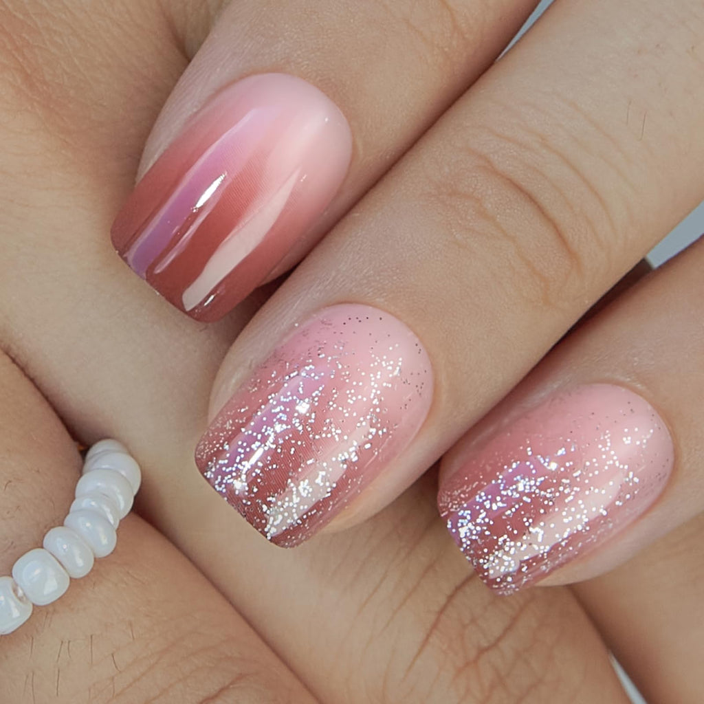 Curvlife Soft Gel Press-On Nails Misty Pink – Short Square Full-Cover Nail Kit (30 Pcs)