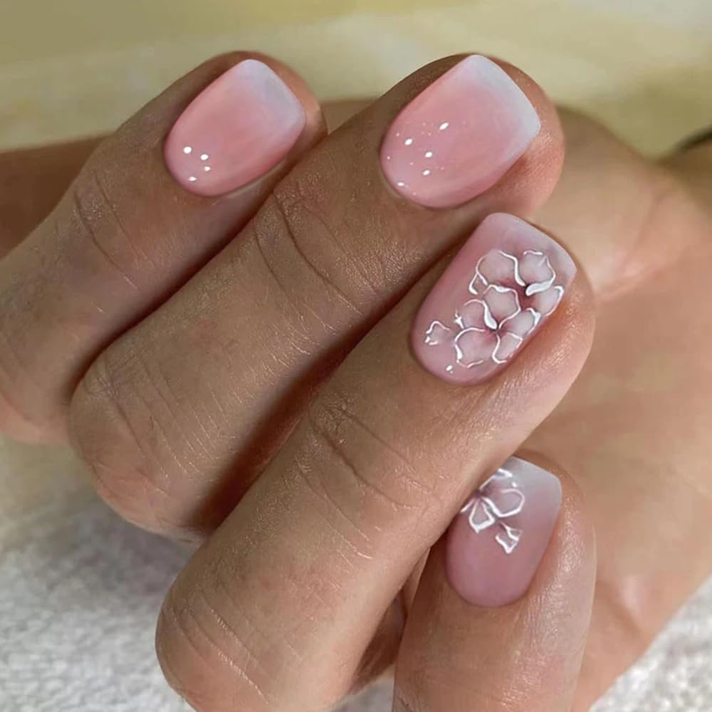 CurvLife Press-On Nails – Short Square Apricot Design, Full-Cover Nude Glossy Nails