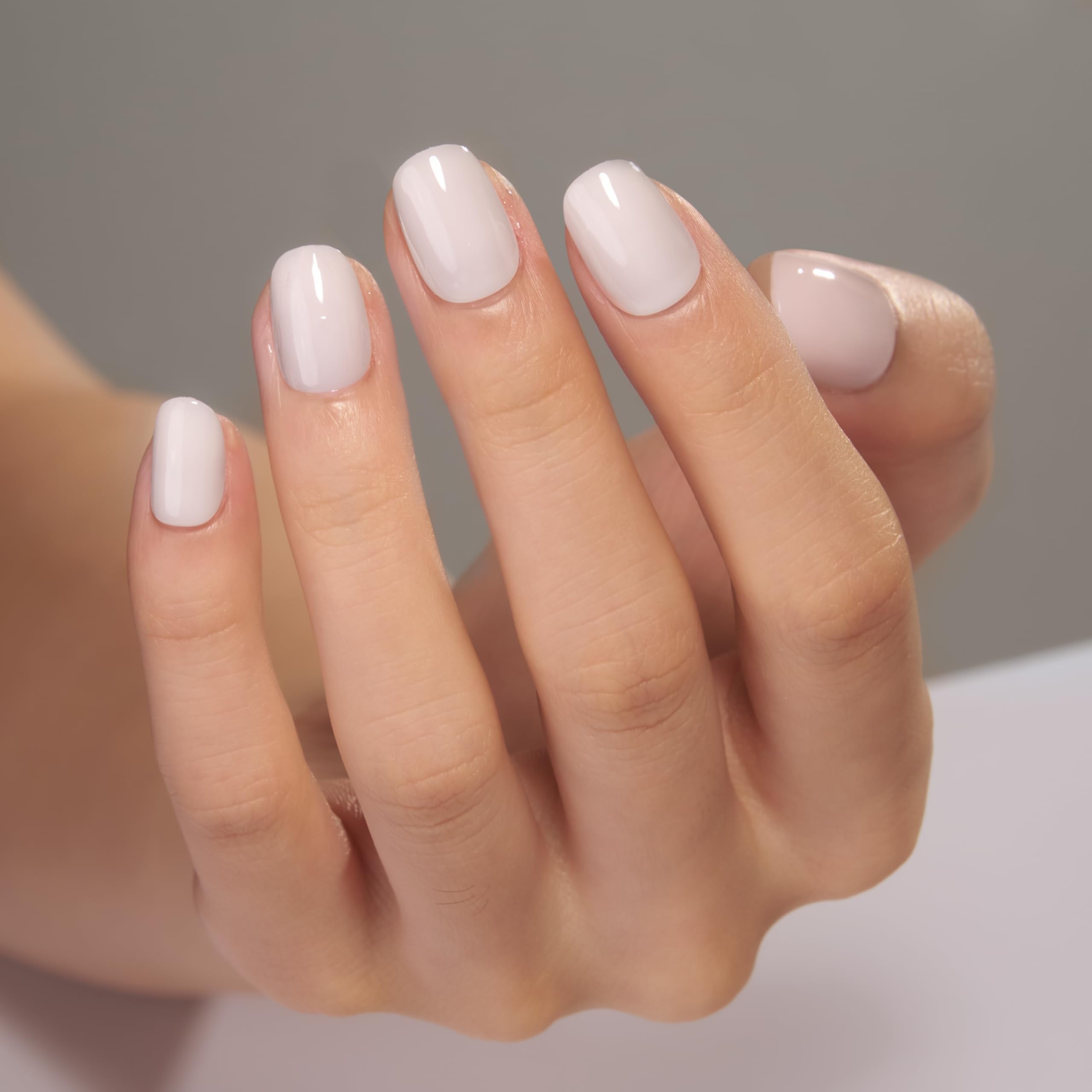 CurvLife Milky White Short Square Press-On Nails with Apricot Design – 30 Pcs