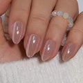 Curvlife Press On Nails – Medium Almond Nude Galaxy Cat Eye with Glue | Long-Lasting False Nails