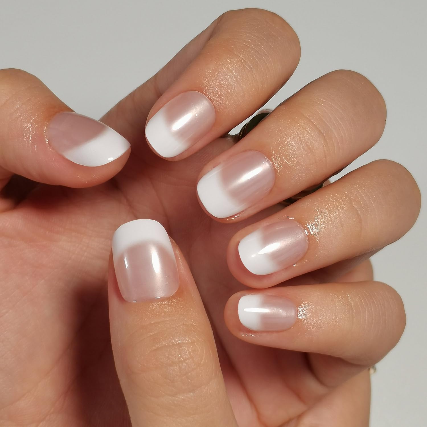 CurvLife Press-On Nails French Short Square – Apricot Design | 24-Piece Nail Kit