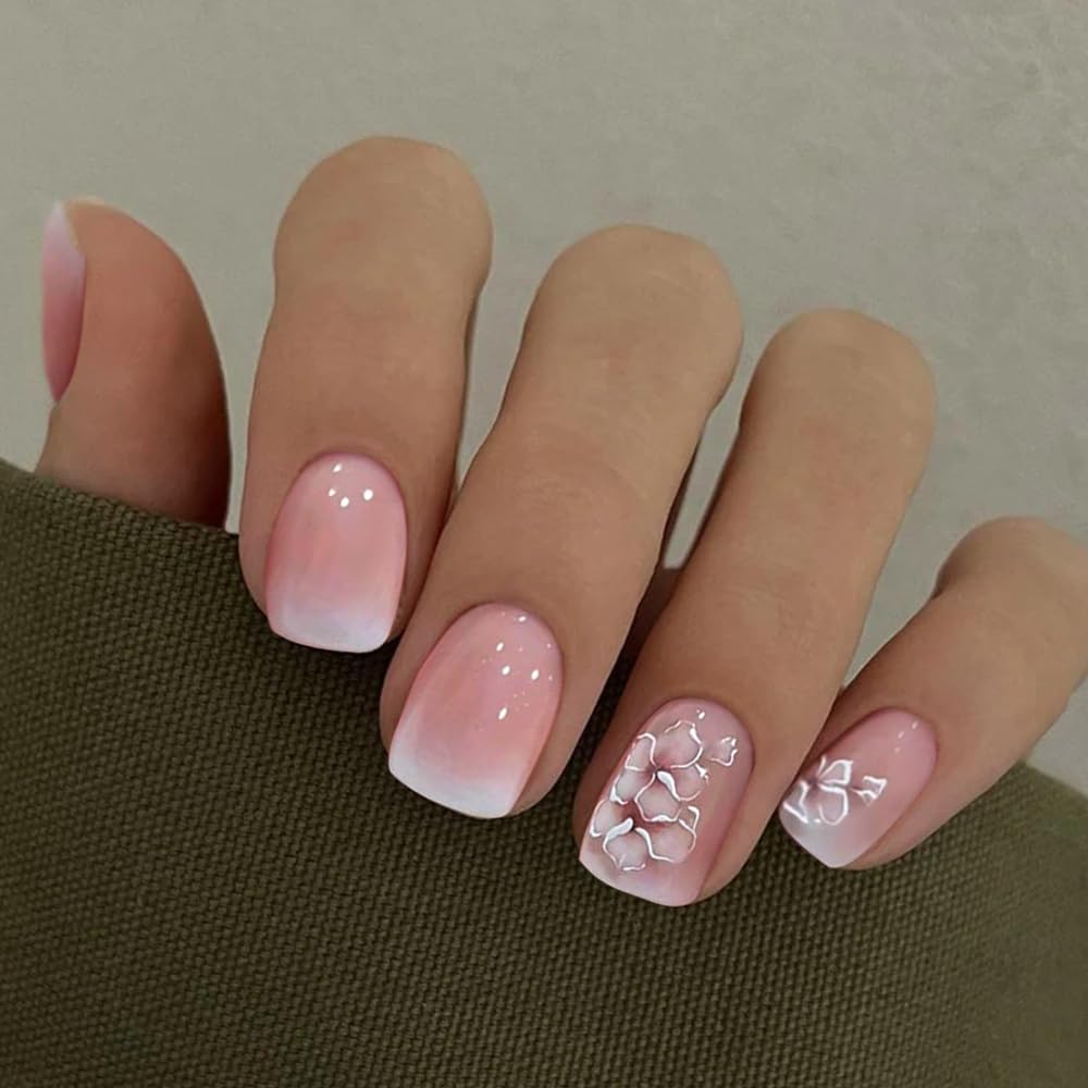 CurvLife Press-On Nails – Short Square Apricot Design, Full-Cover Nude Glossy Nails