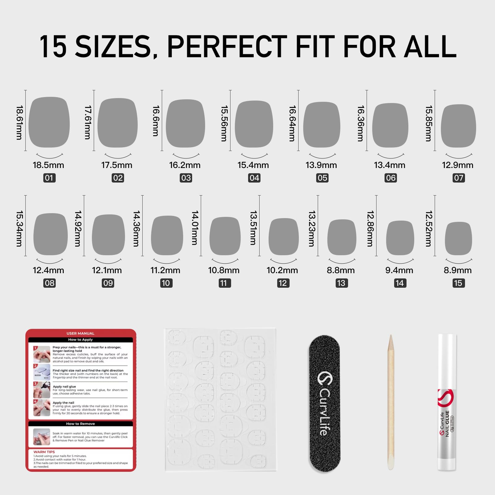 CurvLife Gel French Tip Press-On Nails – Natural Fit & All-Day Wear, Reusable Kit