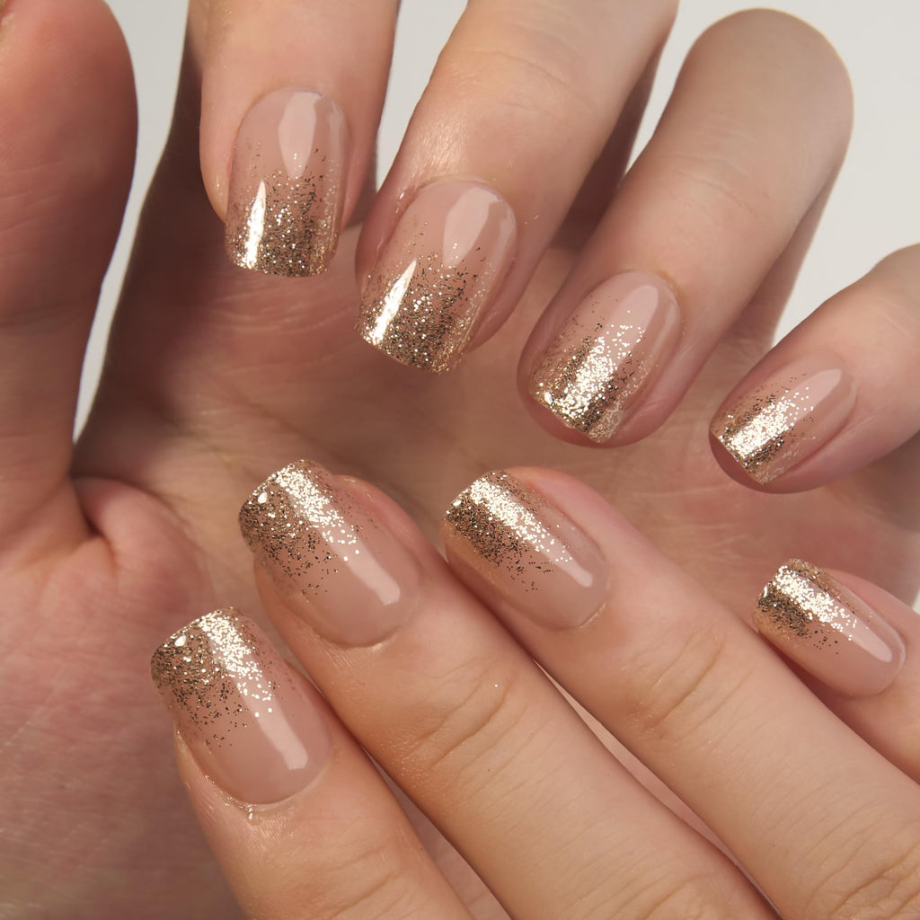 CurvLife Press on Nails – 30pc Fluid Gold Short Square Gel Nails Kit