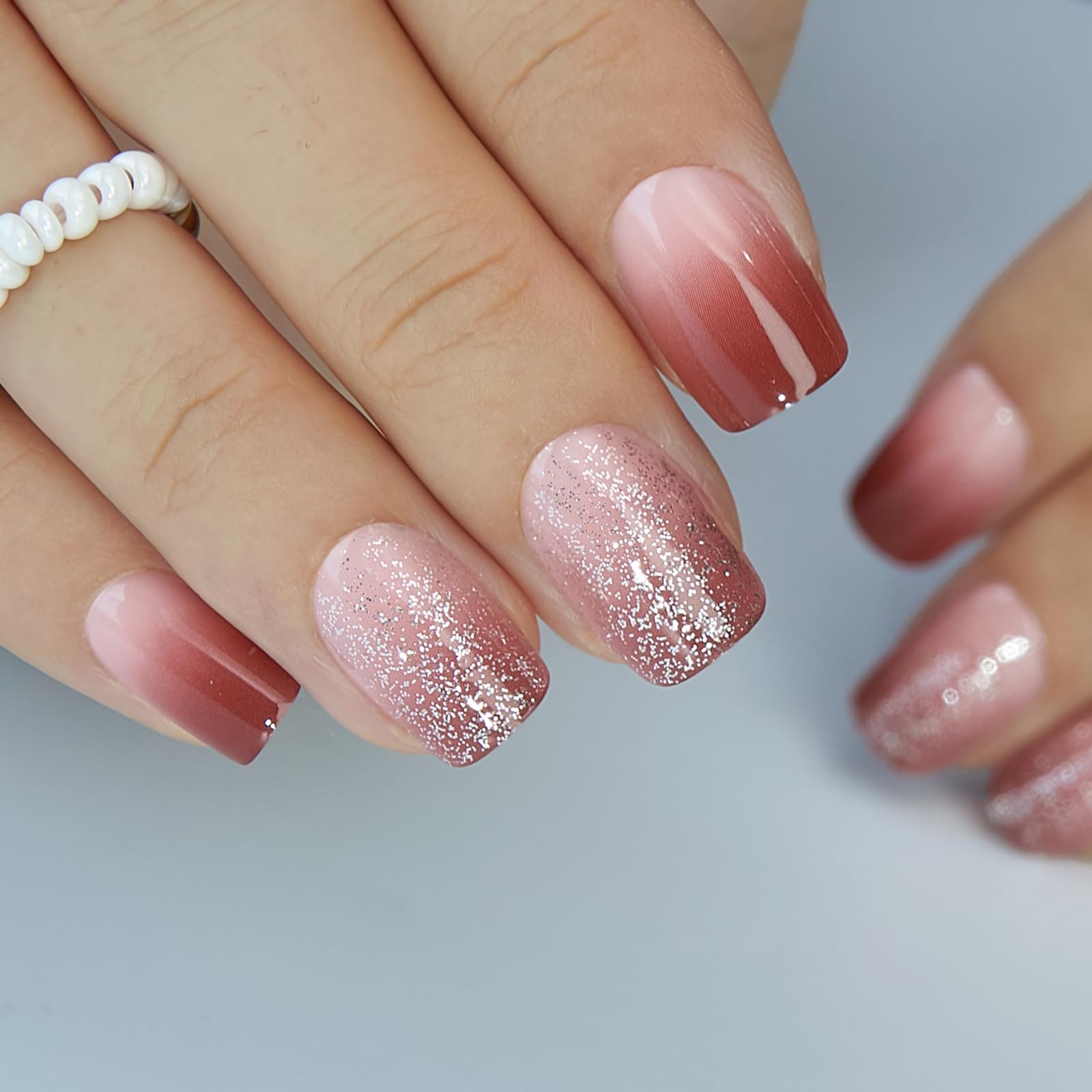 Curvlife Soft Gel Press-On Nails Misty Pink – Short Square Full-Cover Nail Kit (30 Pcs)