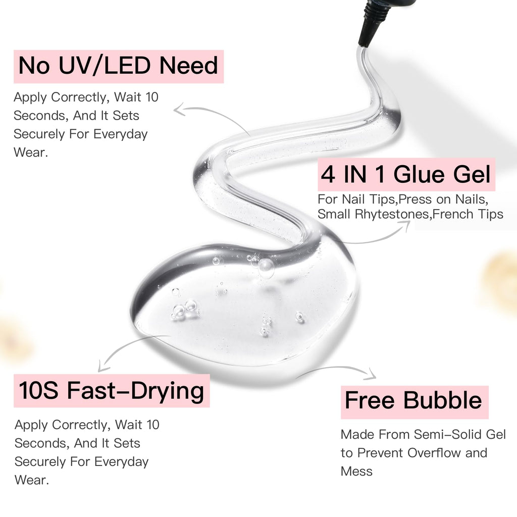 Curvlife 15g Semi-Solid Glue Gel + 20ml Pinpoint Remover Kit – Press-On Nails, Quick Dry, No UV Needed