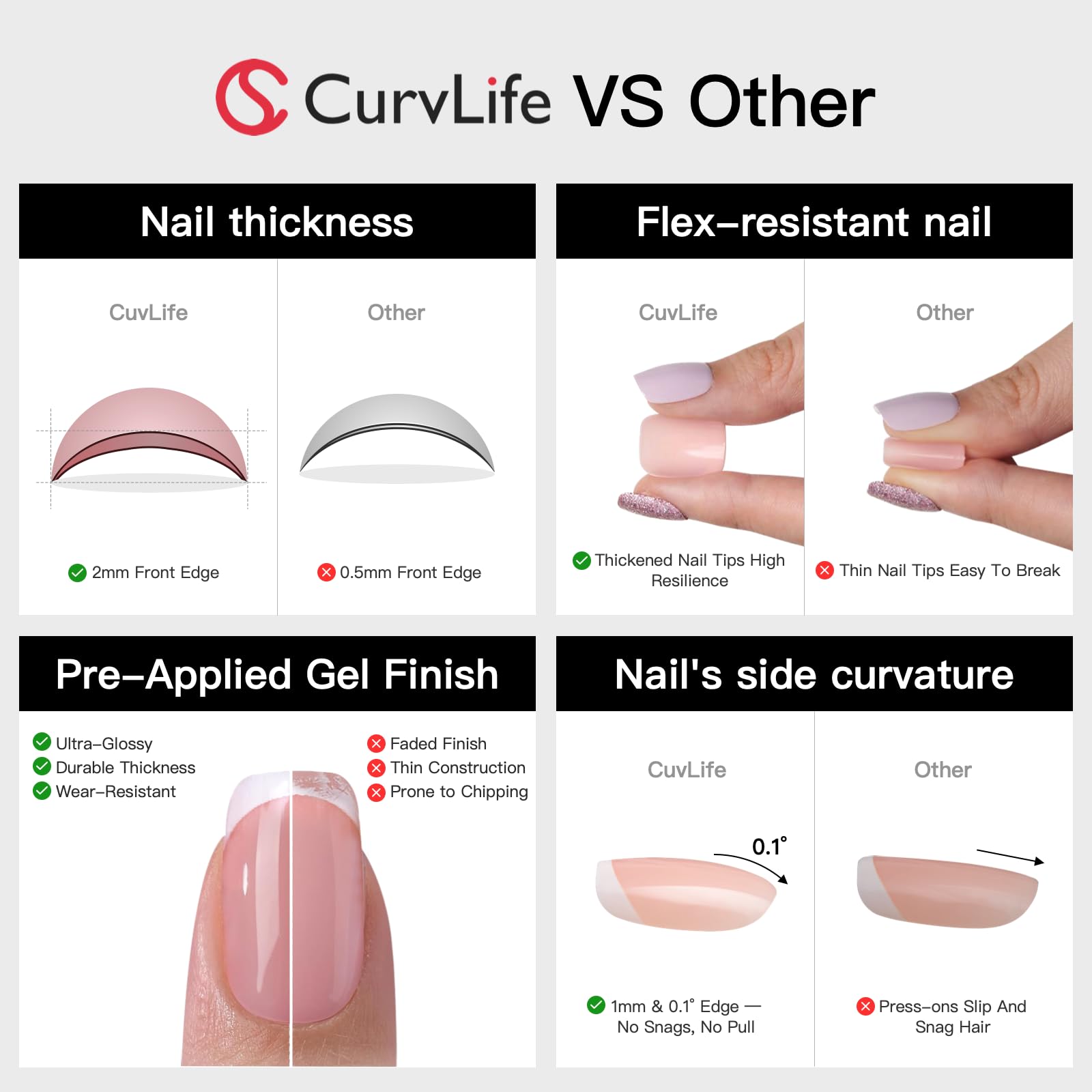 CurvLife Press On Nails Short Oval – Nude Pink French Tip with Bow (30-Piece Gel Nail Kit)