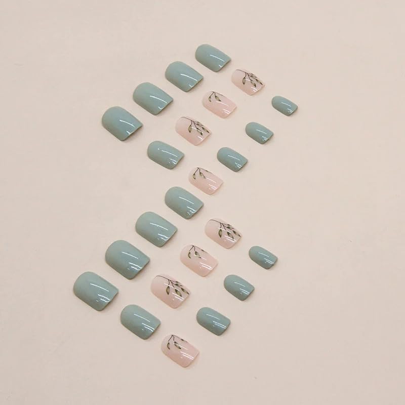 Curvlife Soft Gel Press-On Nails 30pcs – Bamboo Green Full Cover Nails Kit