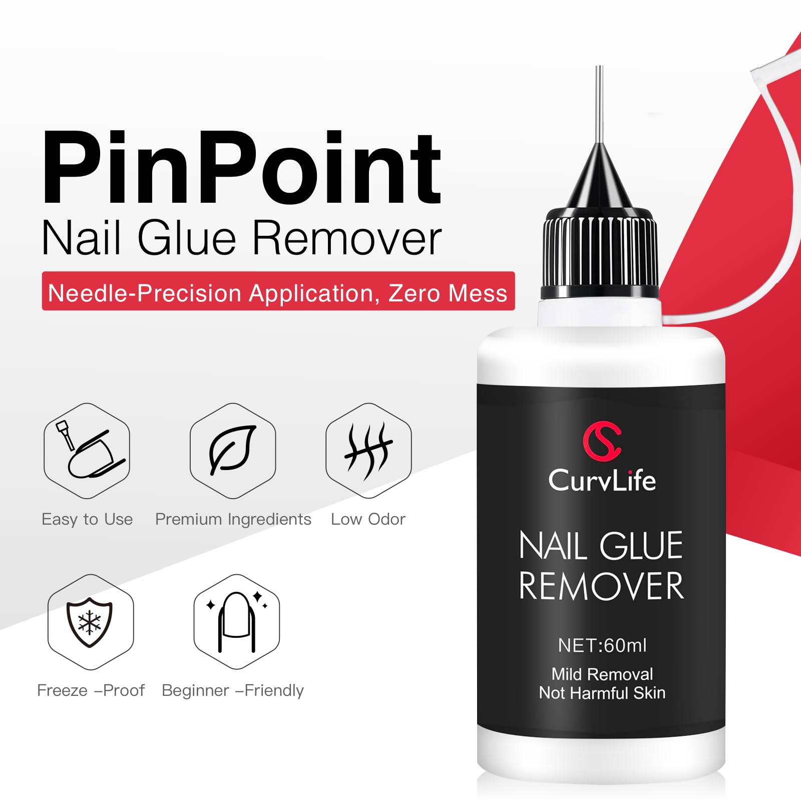 CurvLife Pinpoint Nail Glue Remover – Non-Acetone, 60ml for Press-Ons