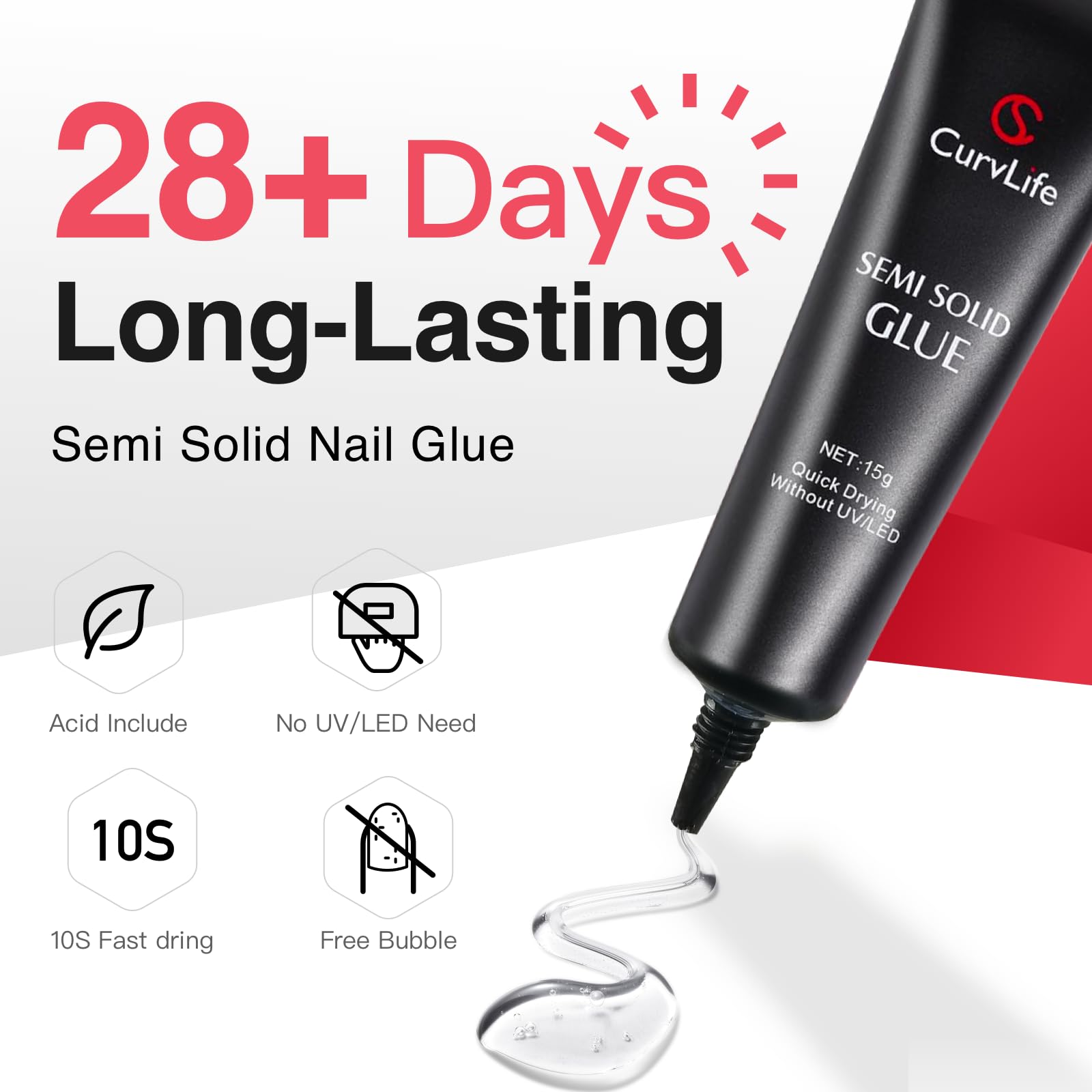 Curvlife 15g Semi-Solid Glue Gel + 20ml Pinpoint Remover Kit – Press-On Nails, Quick Dry, No UV Needed