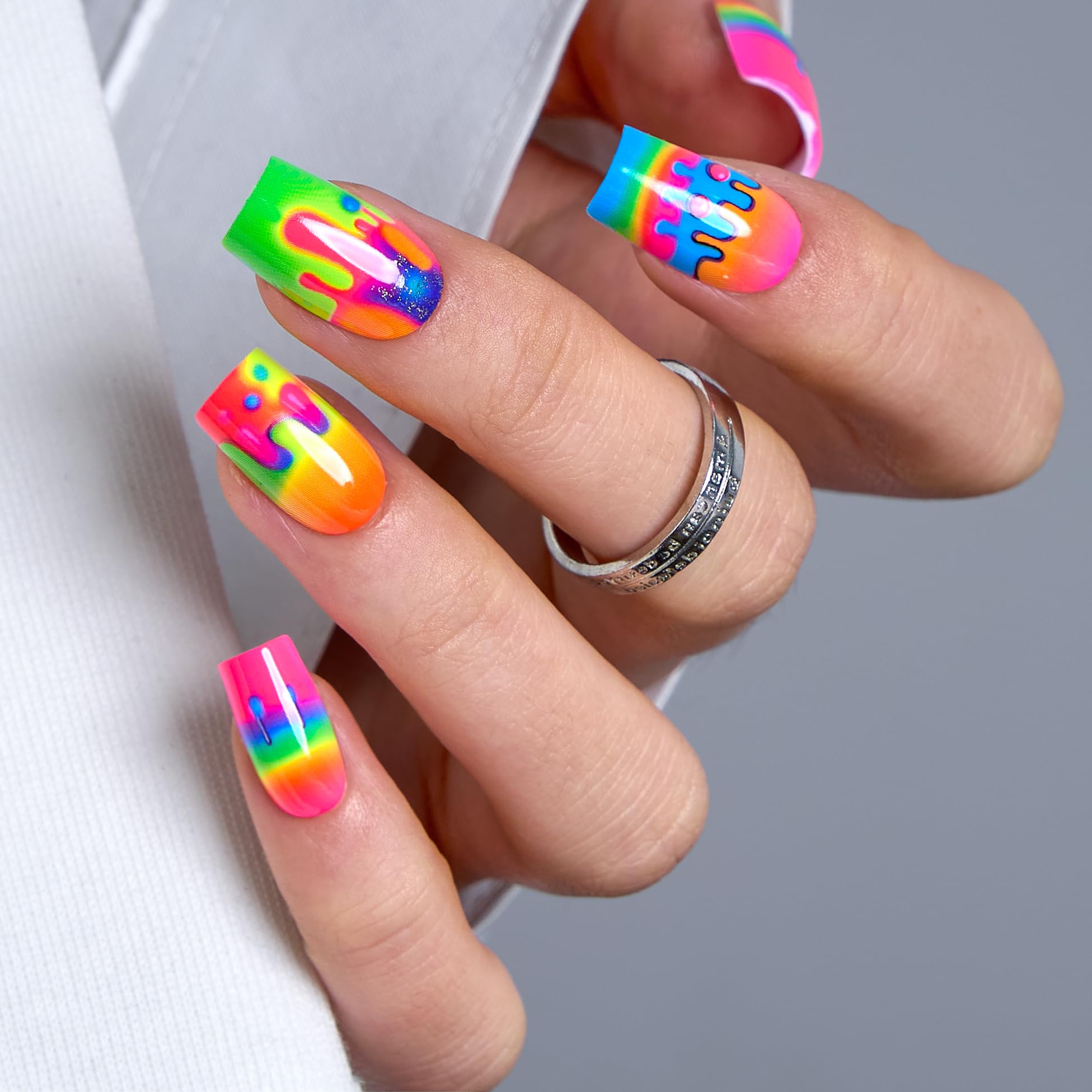 CurvLife Press On Nails Kit – 32-Piece Short Design with Jelly Glue, Easy Application
