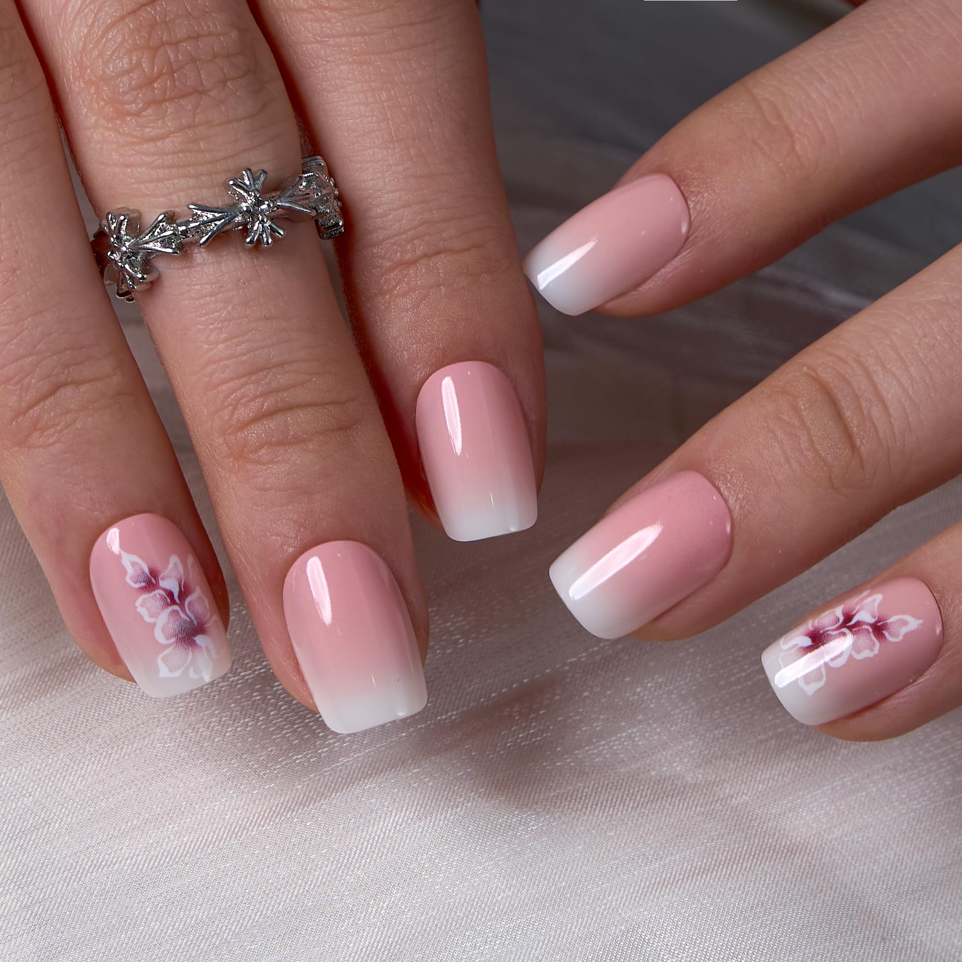 CurvLife Press-On Nails – Short Square Apricot Design, Full-Cover Nude Glossy Nails