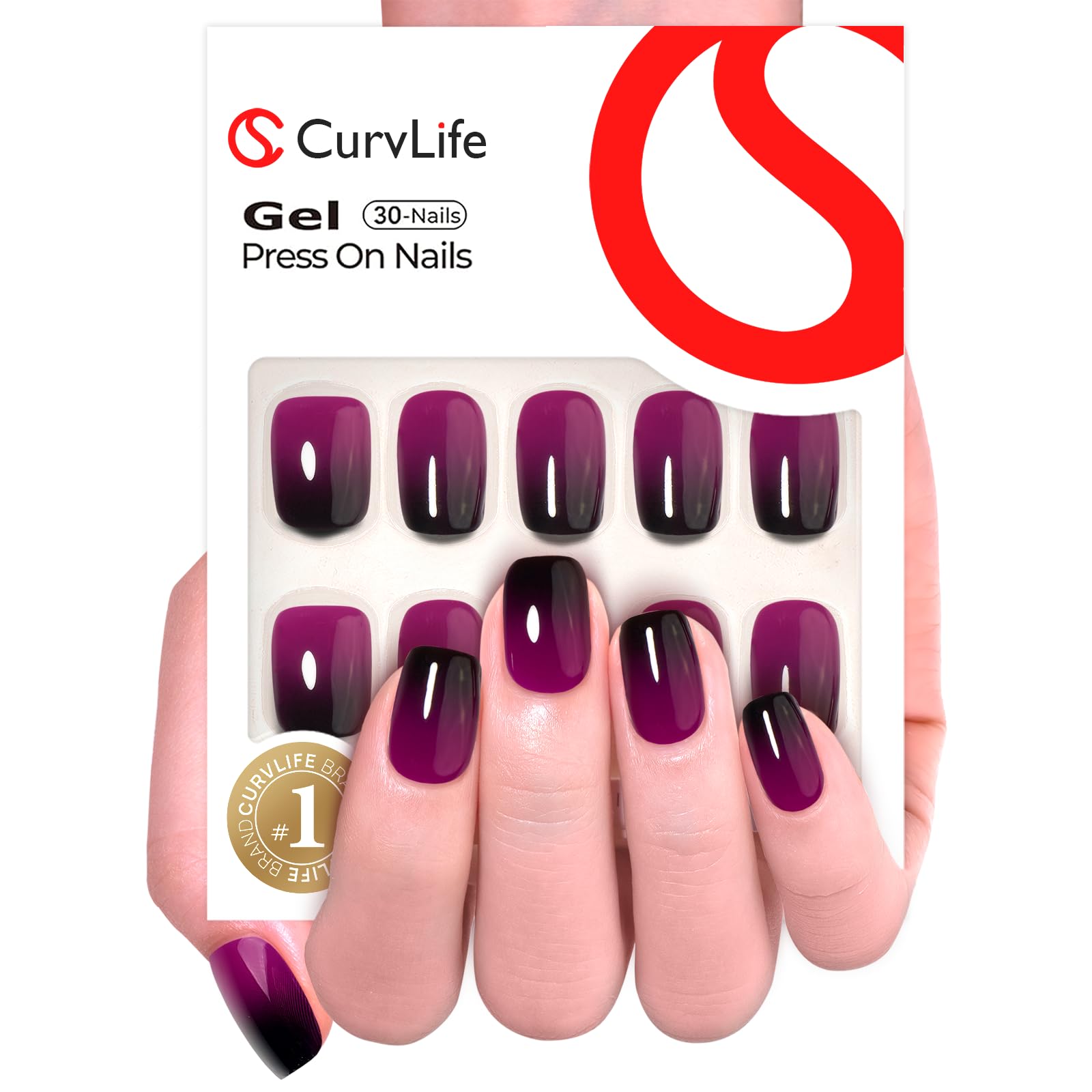 Curvlife Press-On Nails 30-Piece Grayish Purple Short Gel Kit