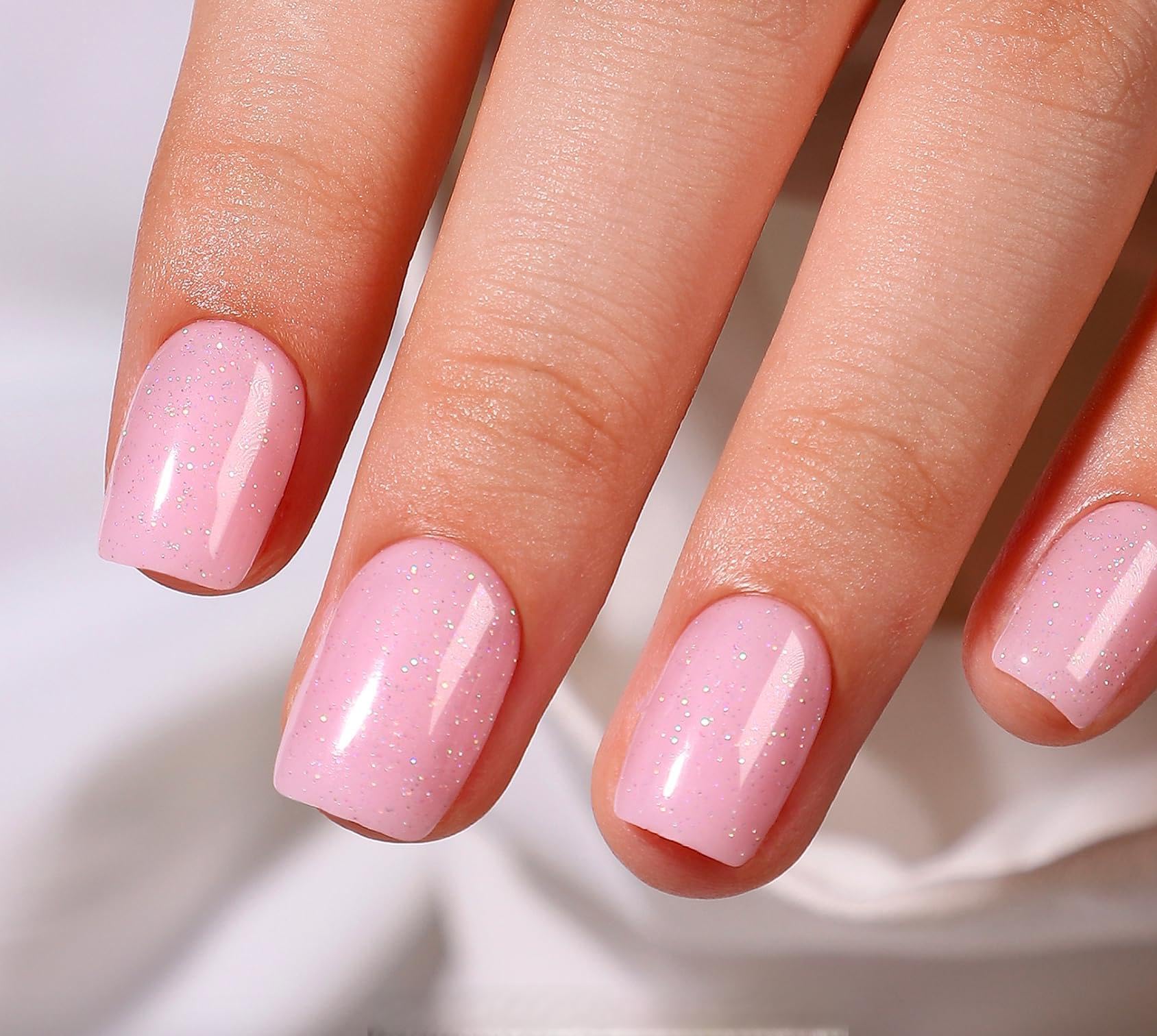 CurvLife Press On Nails – 30 Pcs Soft Gel Nail Kit with Adhesive Tabs, Natural Fit & Salon-Quality (Pink Stardust)