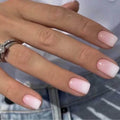 CurvLife Short Square Press-On Nails – Beige, White & Pink Apricot Design | Glossy Nude Full Cover Nails
