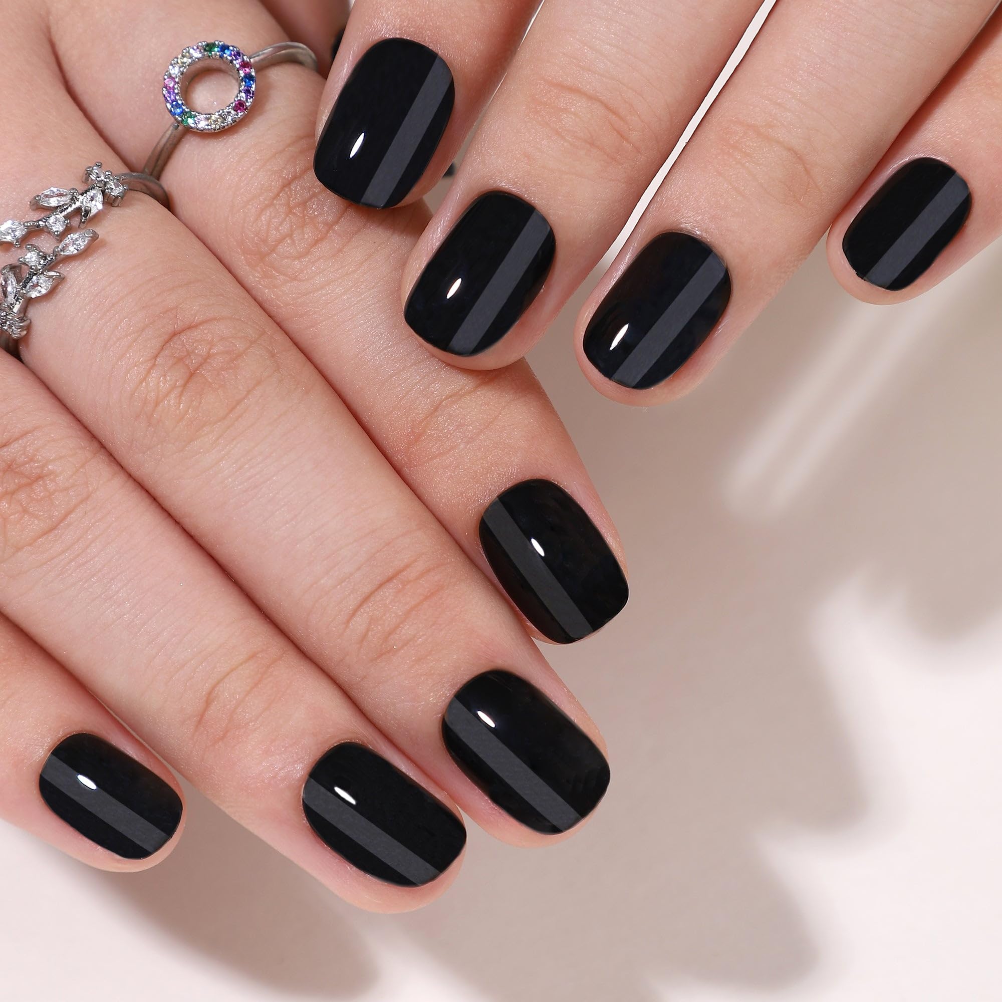 CurvLife Press On Nails – 30-Piece Soft Gel Nails Kit with Glue-On Tabs, Natural Fit & Salon-Quality (Elegant Black)