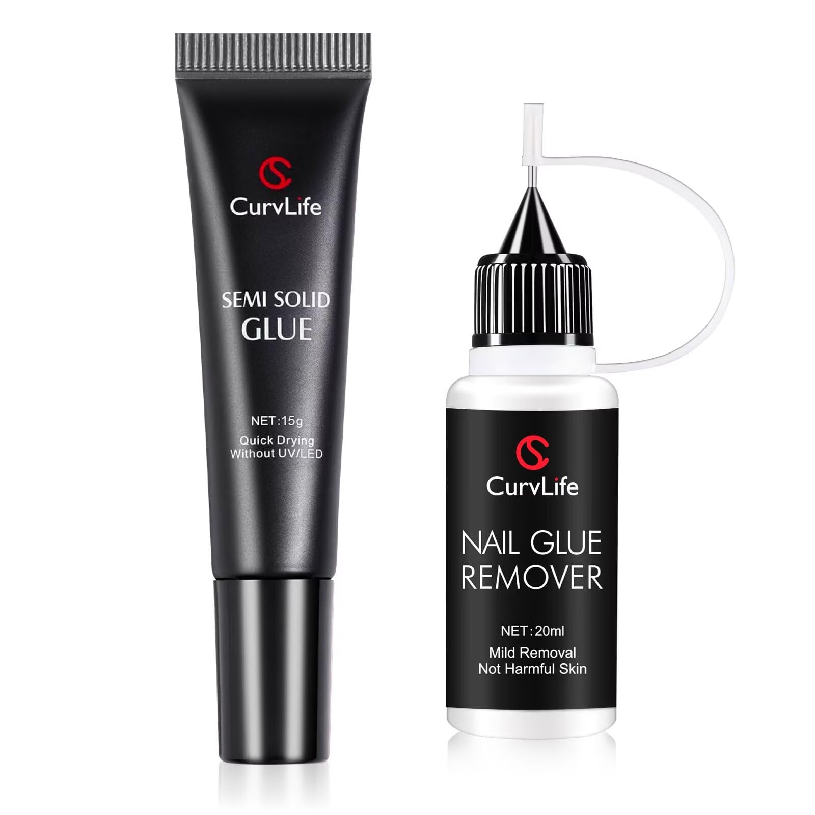 Curvlife 15g Semi-Solid Glue Gel + 20ml Pinpoint Remover Kit – Press-On Nails, Quick Dry, No UV Needed