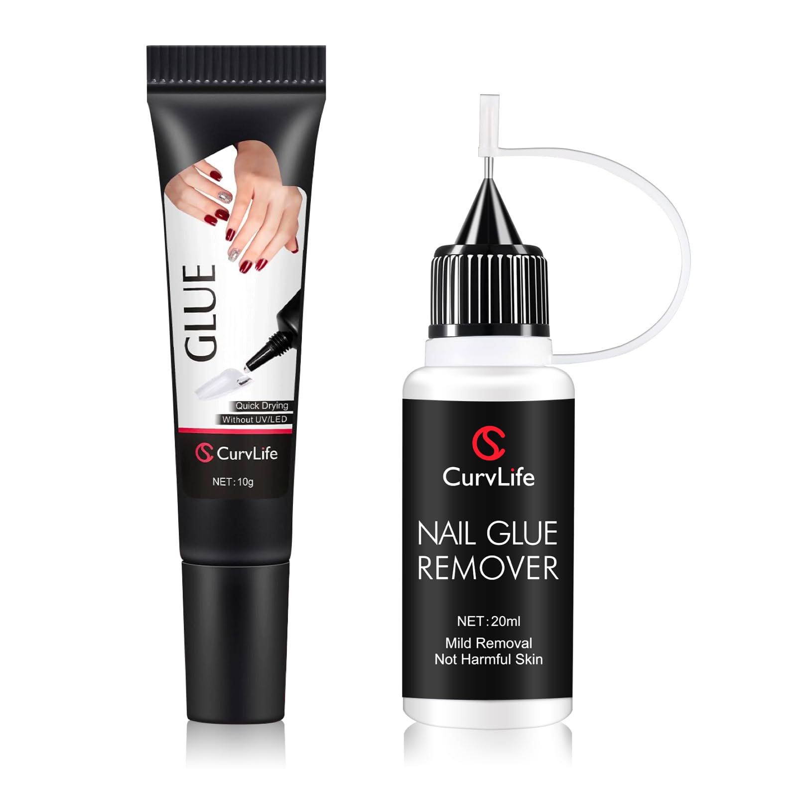 Curvlife 10g Semi-Solid Nail Glue Gel & 20ml Pinpoint Remover Kit for Press-On Nails