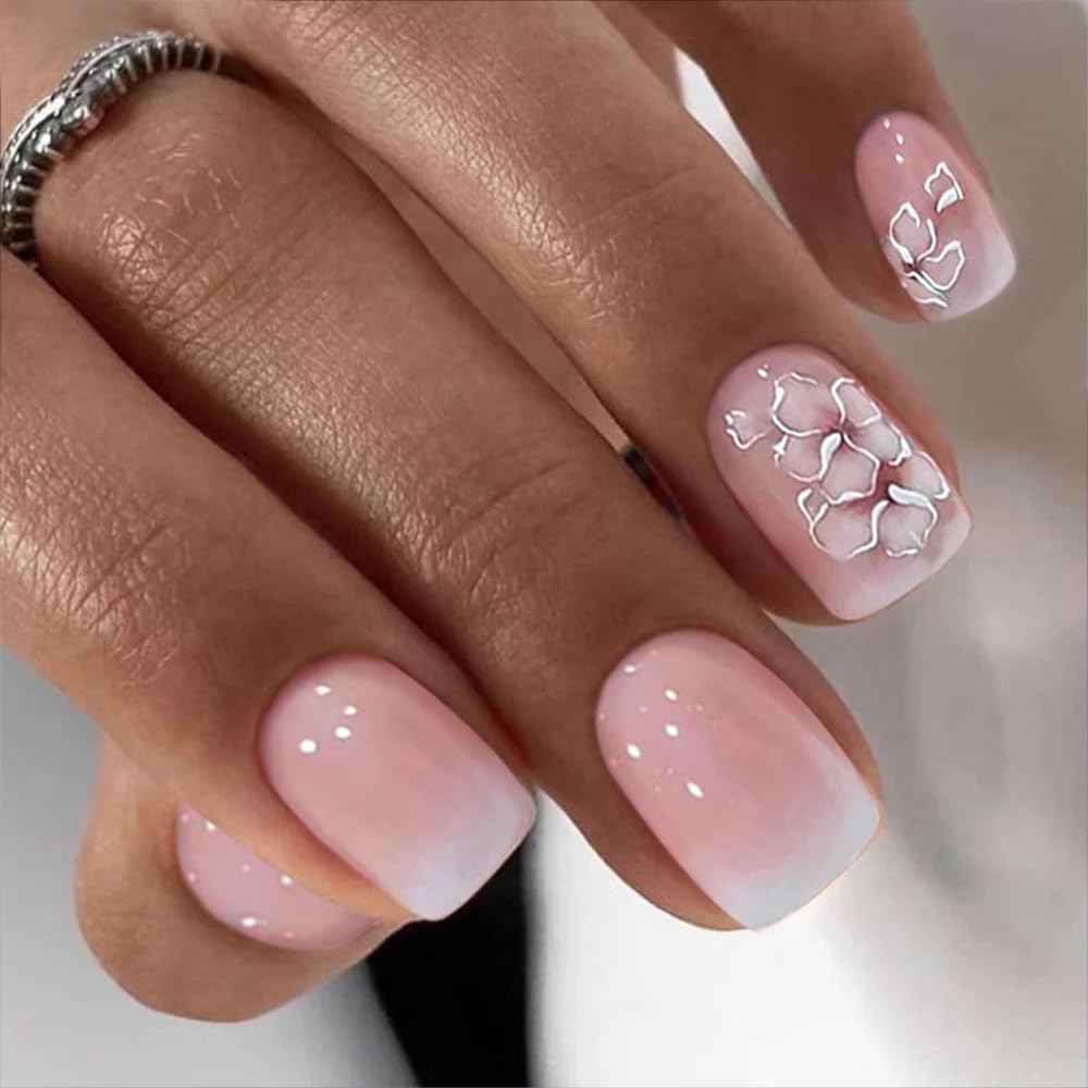 CurvLife Press-On Nails – Short Square Apricot Design, Full-Cover Nude Glossy Nails