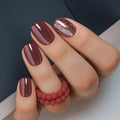 Curvlife 30pcs Press-On Nails – Short Square Wine Red Glitter Apricot Design