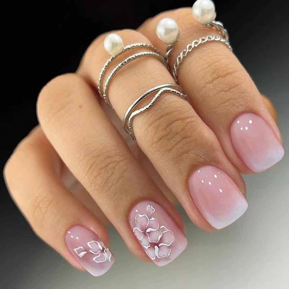 CurvLife Press-On Nails – Short Square Apricot Design, Full-Cover Nude Glossy Nails
