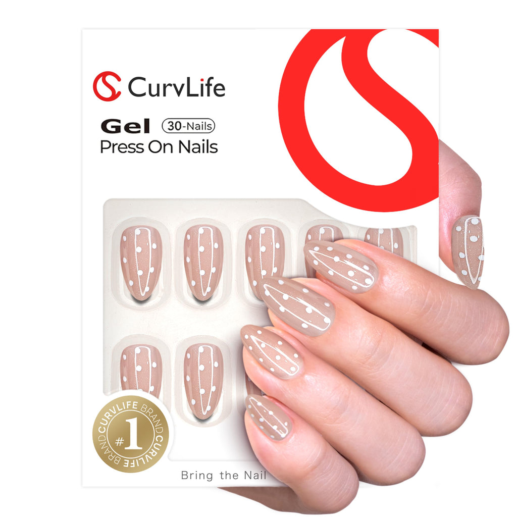 CurvLife Almond Press On Nails Medium – 30 Pcs Soft Gel Nails with Glue Tabs, Natural Fit & Salon-Quality