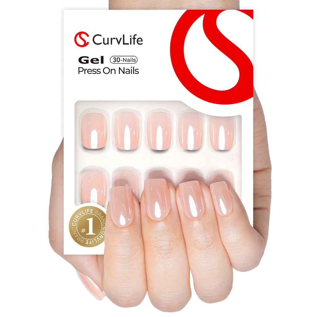 Curvlife Soft Gel Press-On Nails - 30 Pcs Mirror Pink Full-Cover Tips, Reusable Kit with Glue & Tabs