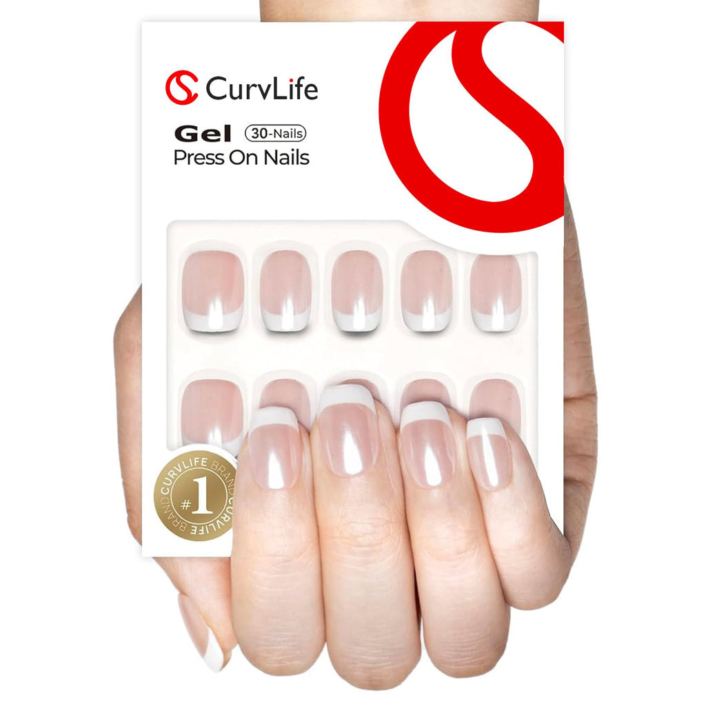 Curvlife Soft Gel Press-On Nails with French Tips | 15 Sizes, Reusable Nail Kit