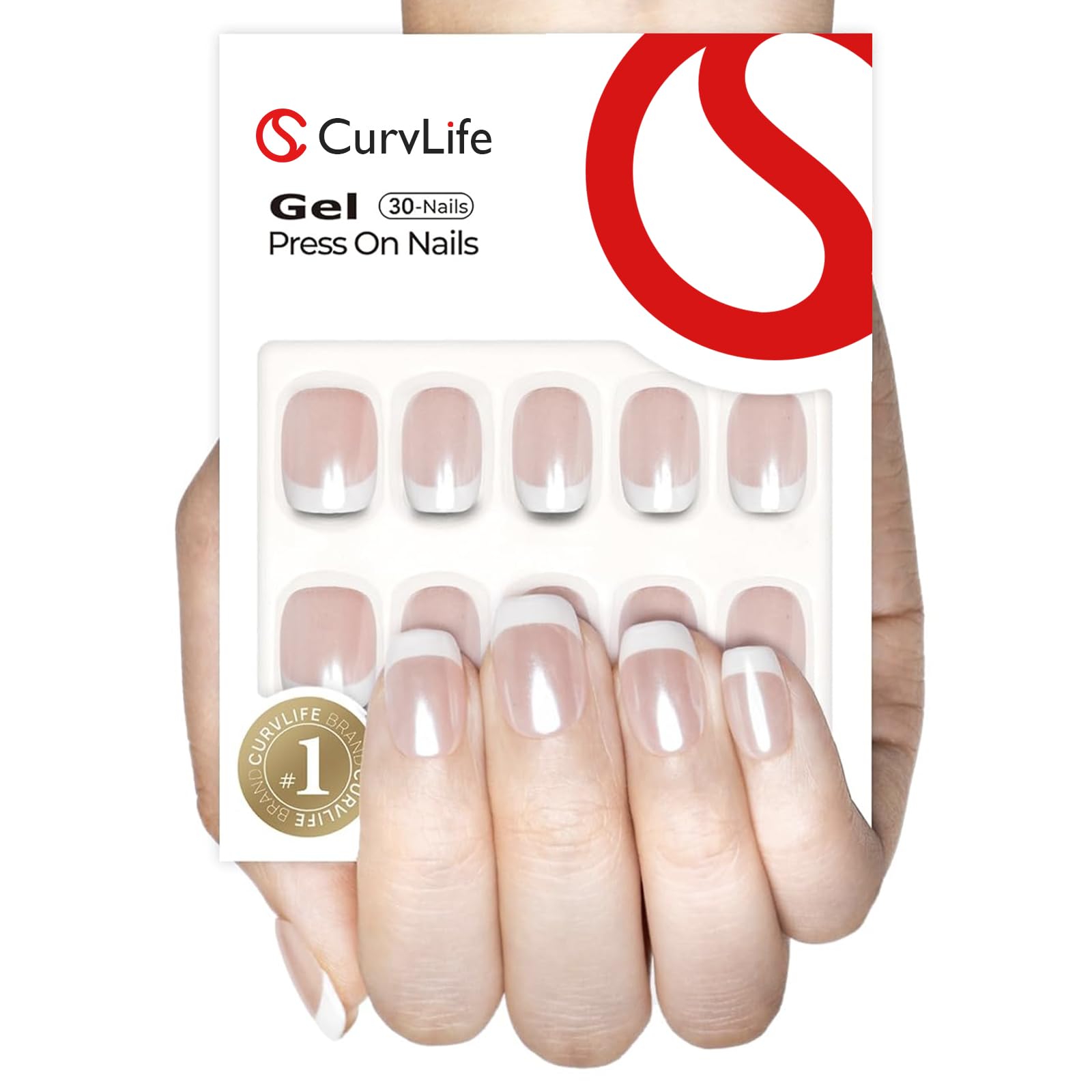 Curvlife Soft Gel Press-On Nails with French Tips | 15 Sizes, Reusable Nail Kit