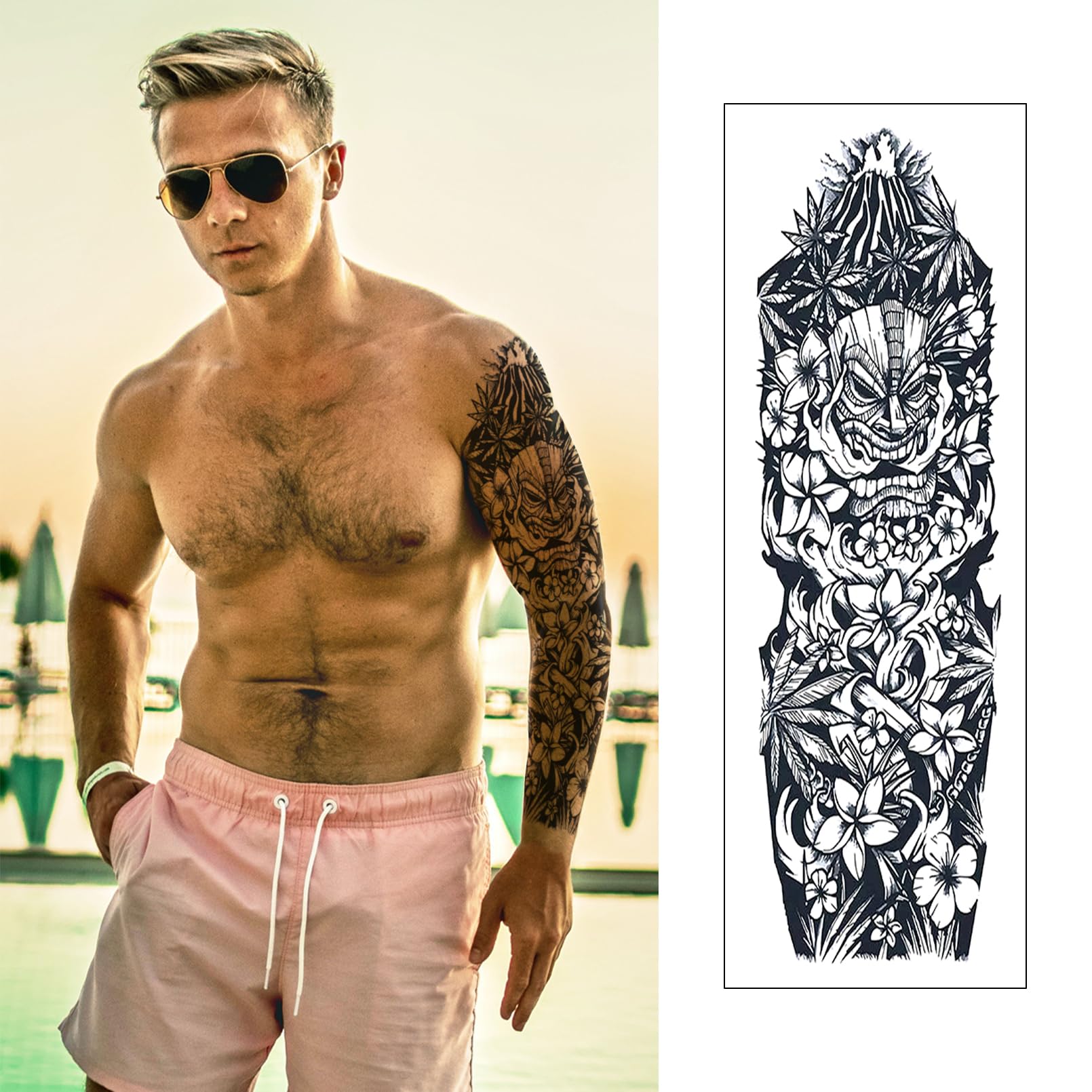 CUTELIILI Halloween Black Full Arm Temporary Tattoo – 8 Sheets, Real-Look Sleeve for Men