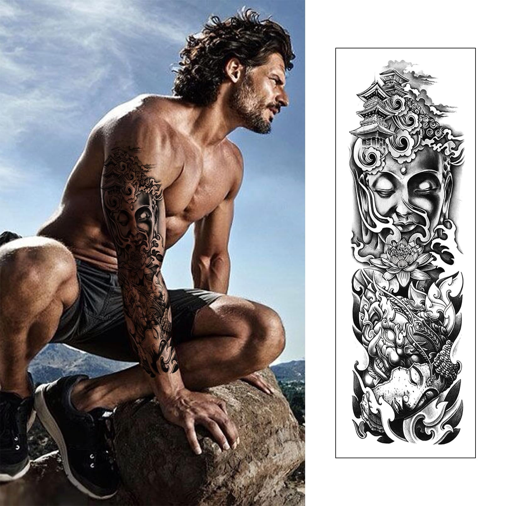 CUTELIILI Halloween Black Full Arm Temporary Tattoo – 8 Sheets, Real-Look Sleeve for Men