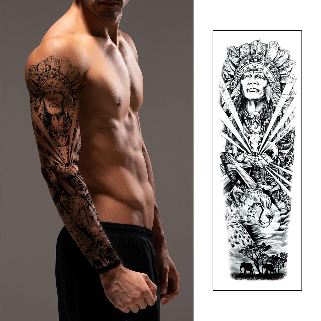 CUTELIILI Halloween Black Full Arm Temporary Tattoo – 8 Sheets, Real-Look Sleeve for Men