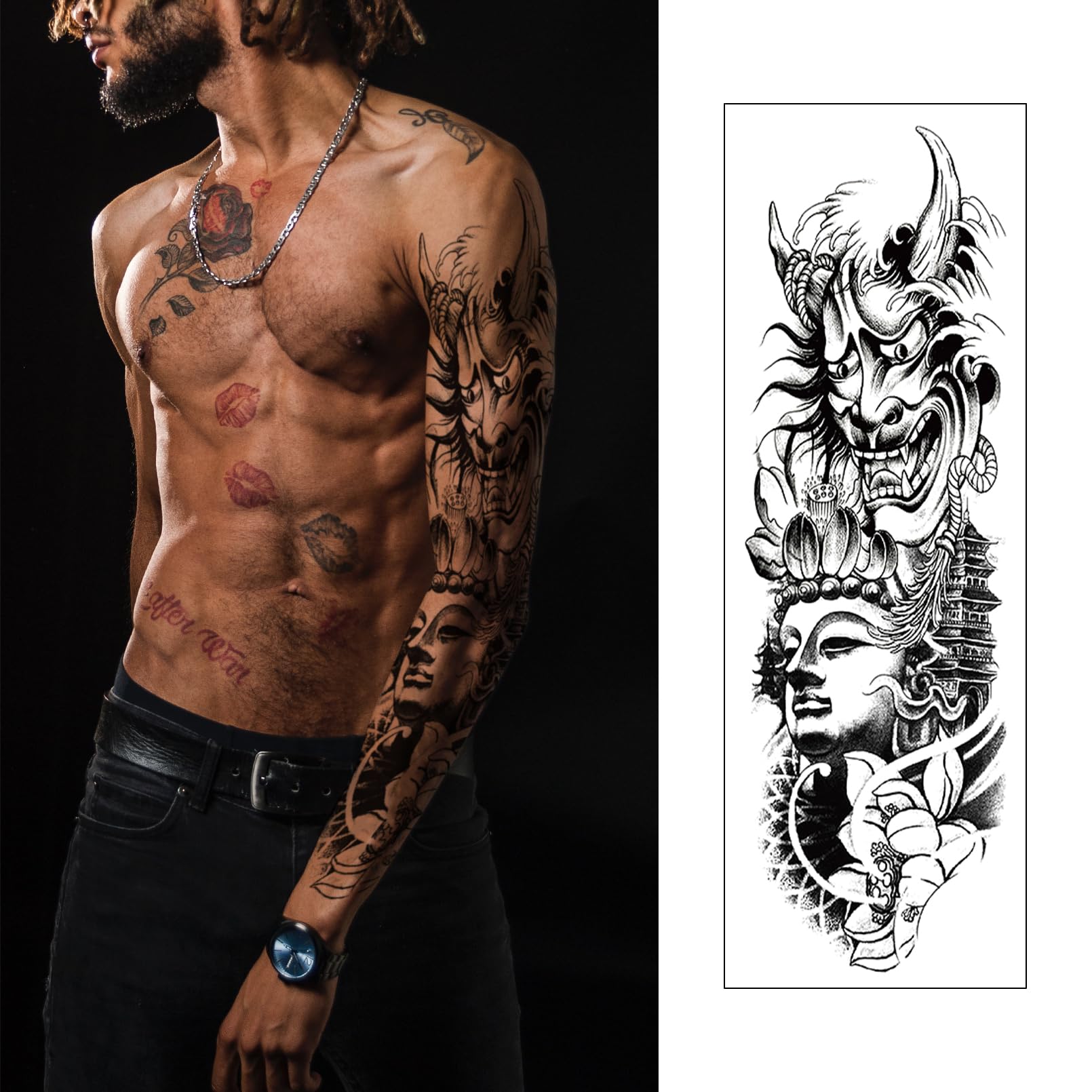 CUTELIILI Halloween Black Full Arm Temporary Tattoo – 8 Sheets, Real-Look Sleeve for Men