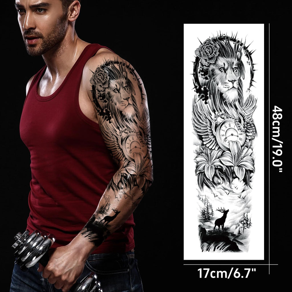 CUTELIILI Halloween Black Full Arm Temporary Tattoo – 8 Sheets, Real-Look Sleeve for Men