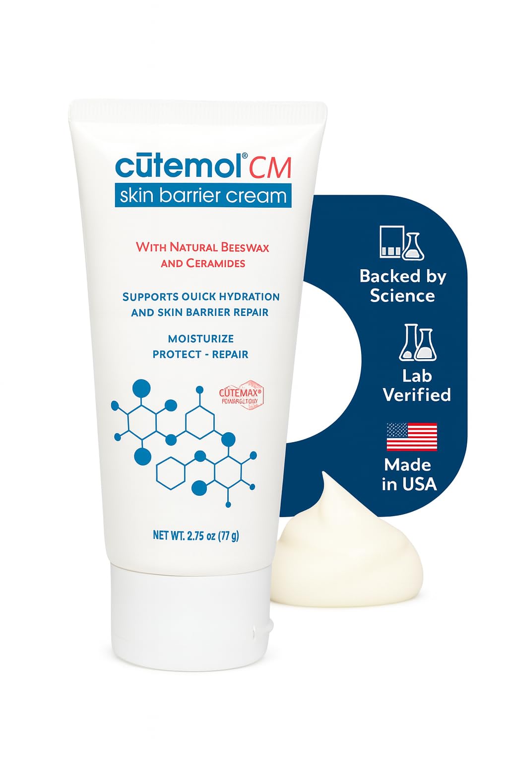 Cutemol CM Emollient Cream – Ceramides & Beeswax for Dry Skin (2.75 oz)