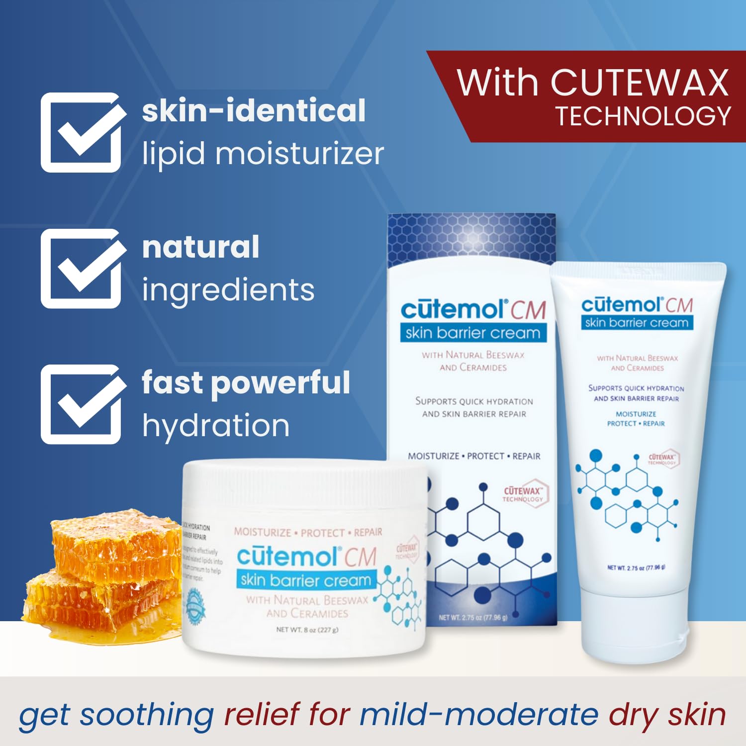 Cutemol CM Emollient Cream – Ceramides & Beeswax for Dry Skin (2.75 oz)