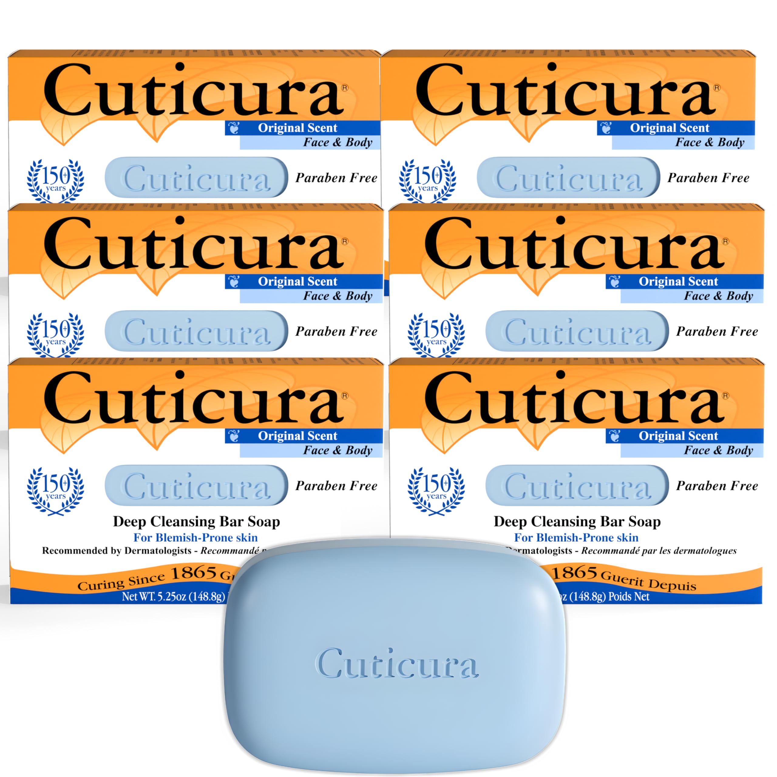 Cuticura Official Deep Cleansing Face & Body Soap – 5.25 oz, Pack of 6