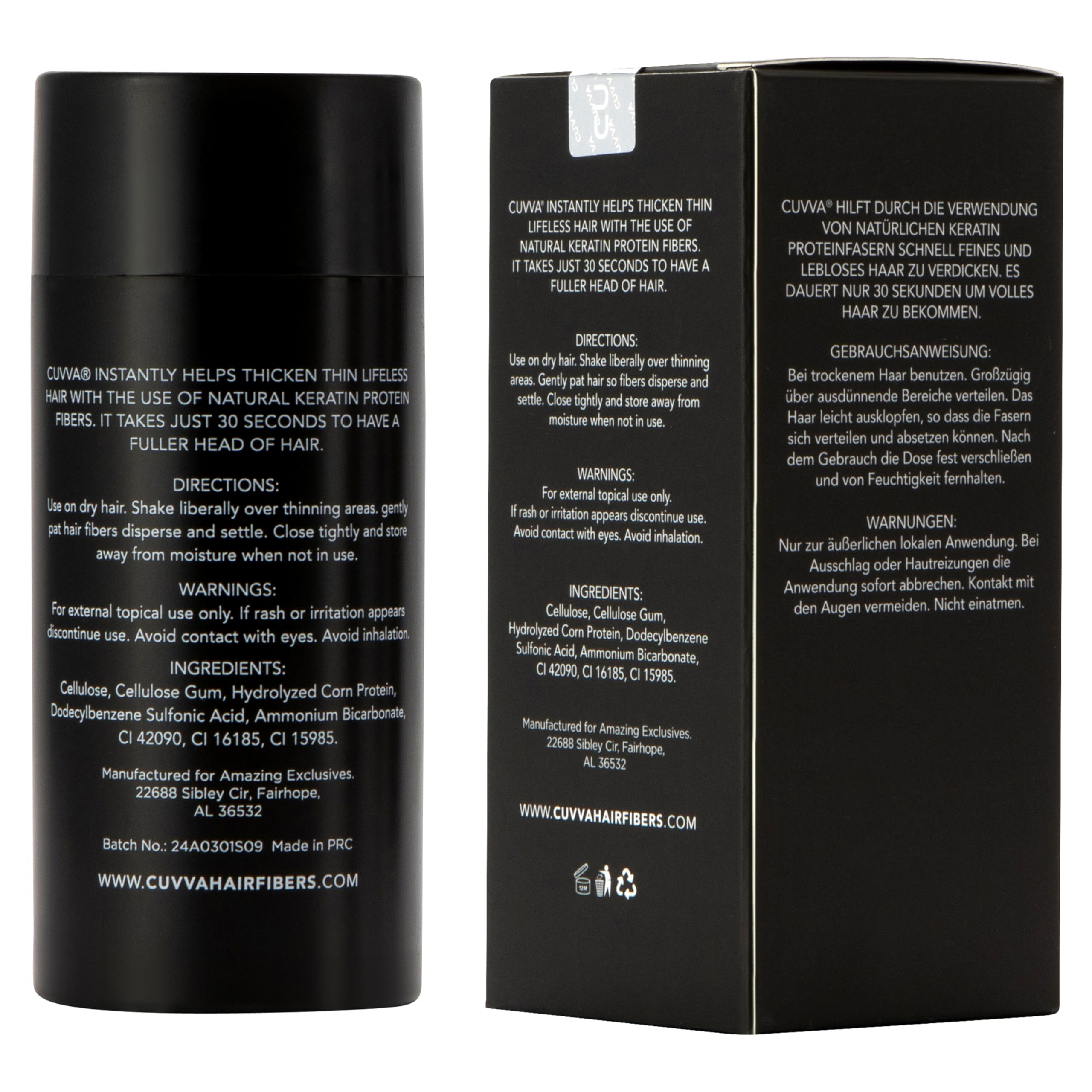 CUVVA Hair Building Fibers (30g) – Instantly Create Fuller, Thicker Hair | 13 Shades for Men & Women – Dark Gray