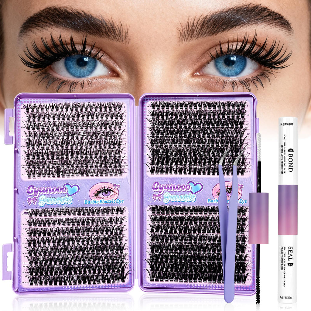 CyanoooGenesis Lash Clusters Kit — 640pcs DIY Eyelash Extensions with Bond & Seal, Tweezers | 30D-60D, 9-16mm