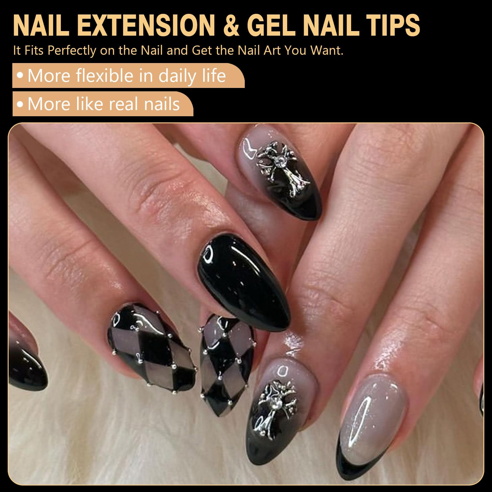 Cycullinyt 600pcs Sculpted Medium Almond Soft Gel Nail Tips – Full Cover, 14 Sizes, DIY Manicure
