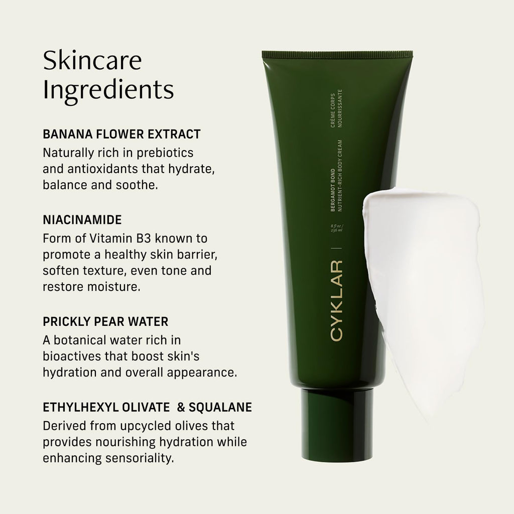 CYKLAR Nutrient Rich Body Cream – Bergamot Bond Moisturizer with Niacinamide & Banana Flower, Deep Hydration, 8 oz